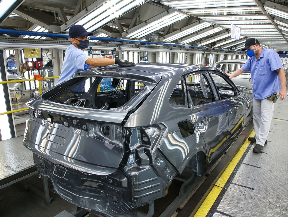 Produção de veículos na fábrica da Volkswagen em São Bernardo do Campo (SP) — Foto: Divulgação/Volkswagen