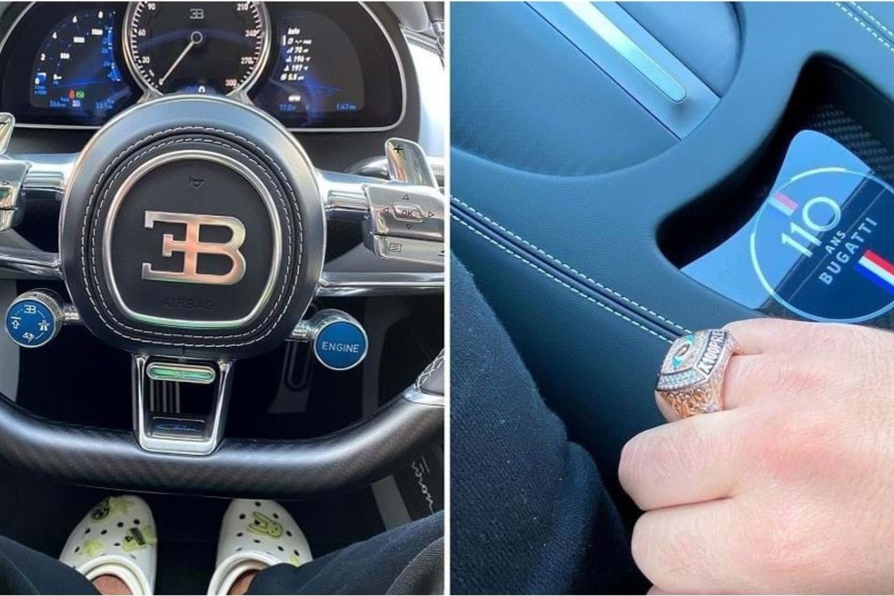 Na época, Bad Bunny compartilhou registros do Bugatti Chiron Sport 110 Ans Edition em seu perfil no Instagram — Foto: Reprodução/Aquela Máquina PT