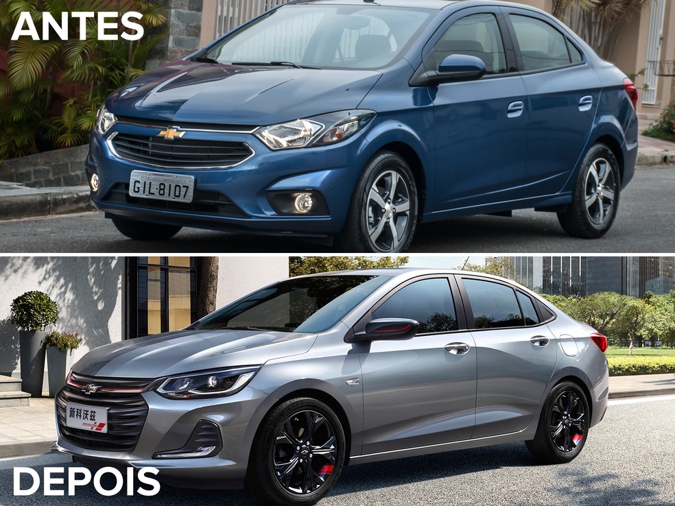 Antes e depois do Choevrolet Prisma — Foto: Divulgação
