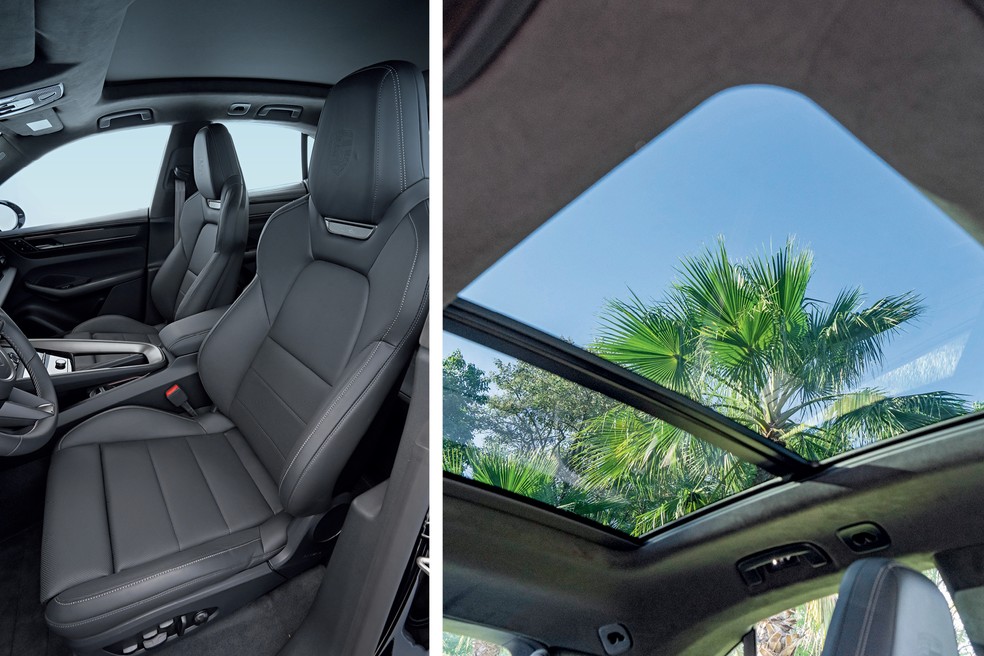 Porsche Macan 4 tem bancos com acabamento em couro e teto solar panorâmico  — Foto: Divulgação