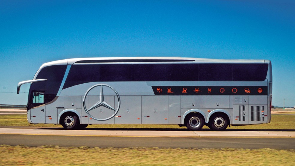 O 500 RSD 6X2 tem 14 metros de comprimento — é um dos maiores ônibus do Brasil. Só perde para a versão 8X2, que tem 15 metros e dois andares   — Foto: André Schaun