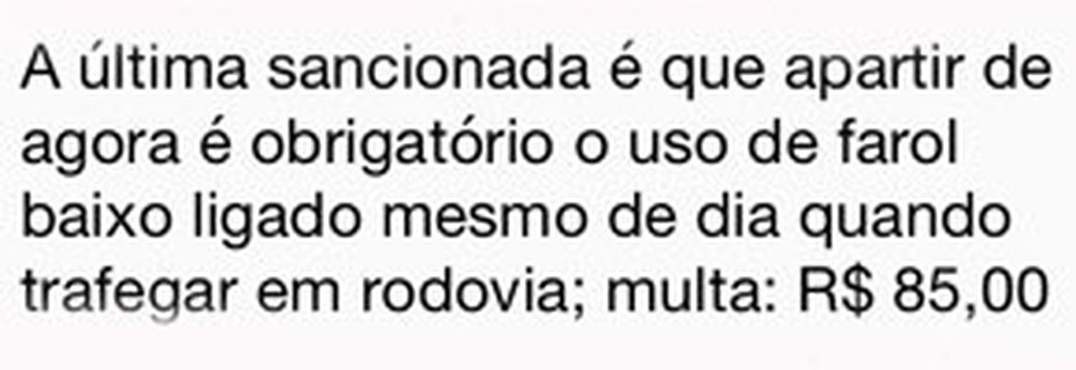 Mensagem sobre multas que circula nas redes — Foto: Reprodução
