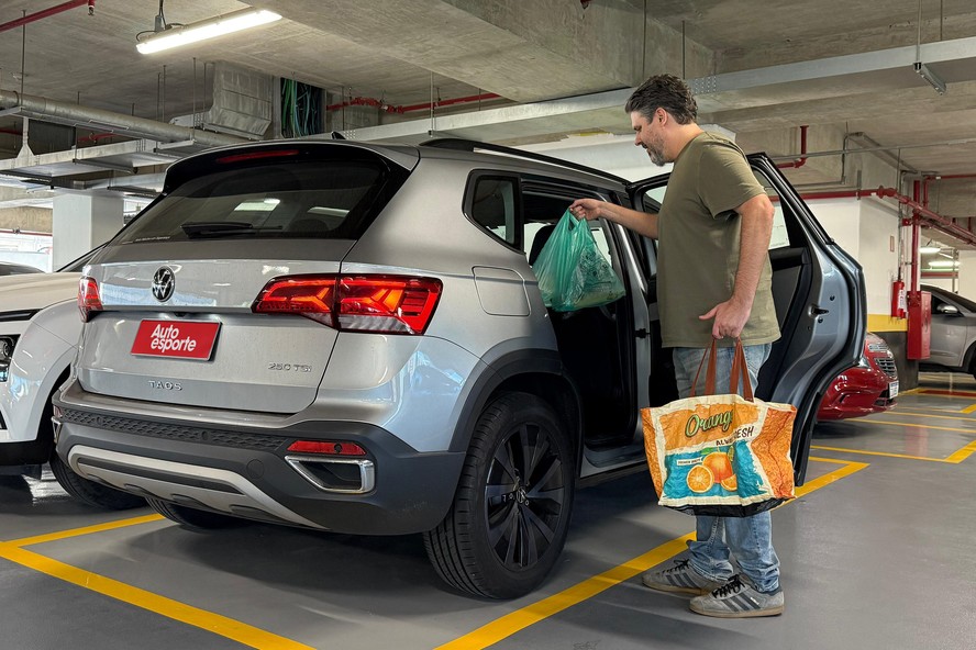 Compras soltas no banco traseiro do carro