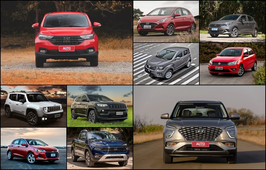 Montagem tanque cheio com gasolina dos 10 carros mais vendido do Brasil