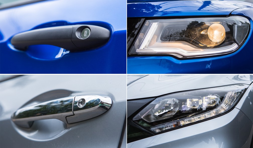 Compass é mais simples em equipamentos; HR-V tem cromados e LED nos farois — Foto: Celso Tavares/G1