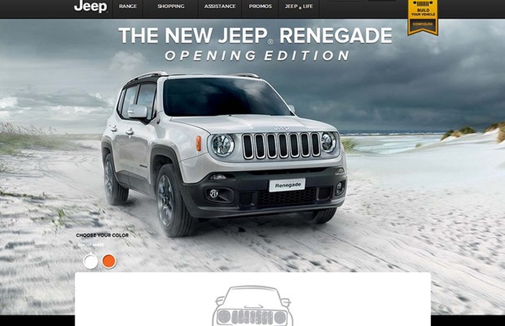 Site da edição de lançamento do Jeep Renegade vaza na internet (Foto: Reprodução) — Foto: Auto Esporte