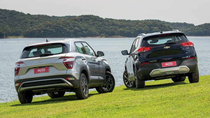Hyundai Creta Platinum e Chevrolet Tracker Premier - Estilos opostos: enquanto o Creta passou a desfilar formas exóticas, o Tracker seguiu caminho mais sóbrio