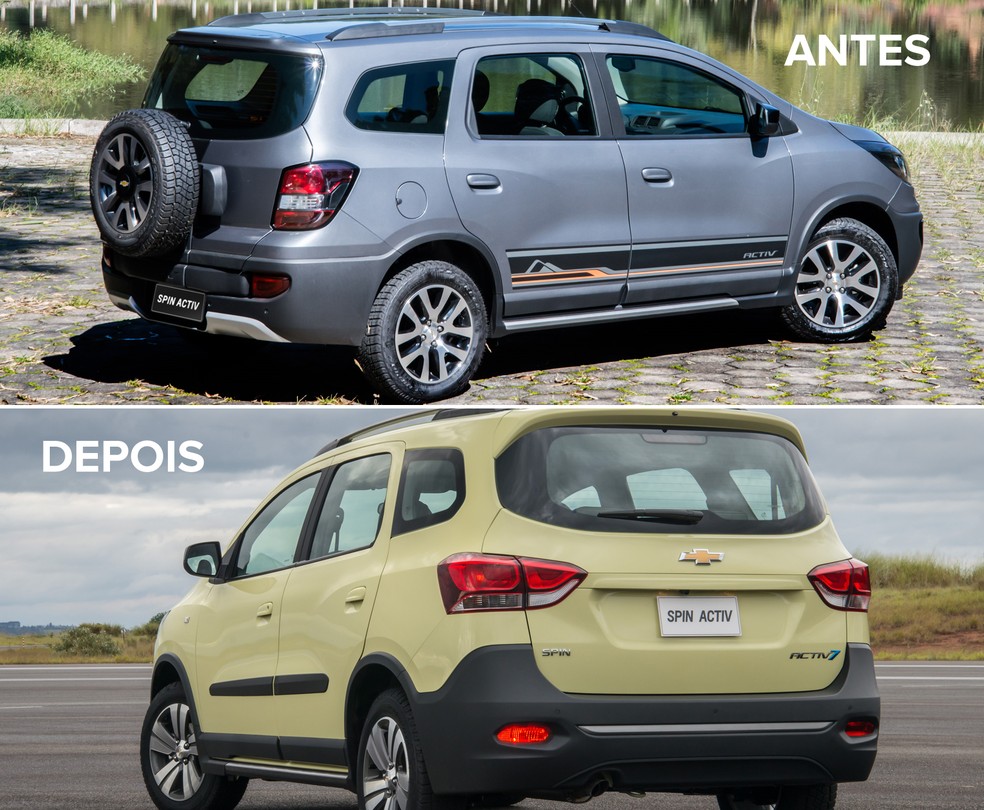 Antes e depois da Chevrolet Spin Activ — Foto: Divulgação