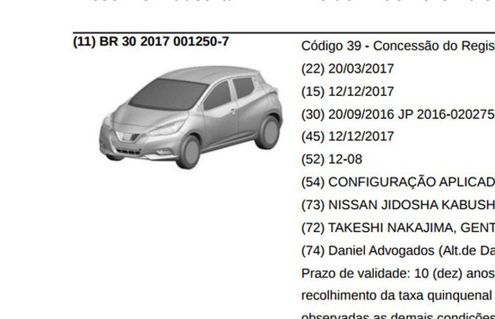 Nissan registra novo March no INPI (Foto: Divulgação) — Foto: Auto Esporte