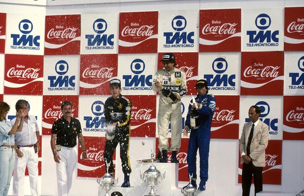 Piquet e Senna na dobradinha brasileira do GP do Brasil de 1986 (Foto: Divulgação) — Foto: Auto Esporte