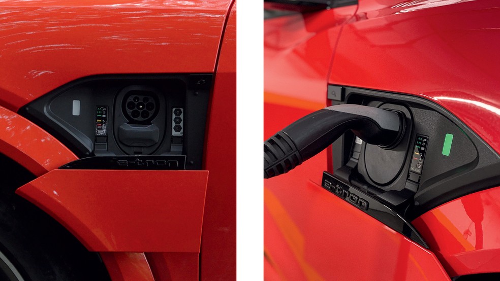 Plug de recarga do SQ8 Sportback e-tron tem padrão europeu (Tipo 2), o mais comum — Foto: André Schaun/Auto News Brasil