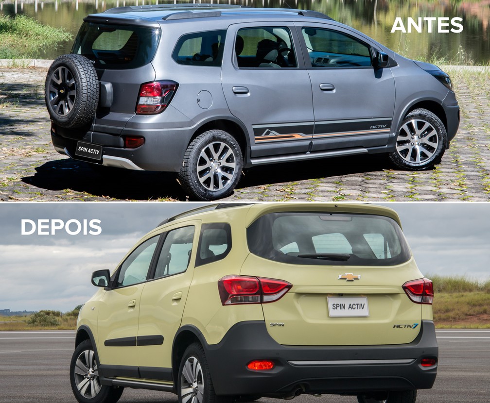 Antes e depois da Chevrolet Spin Activ — Foto: Divulgação