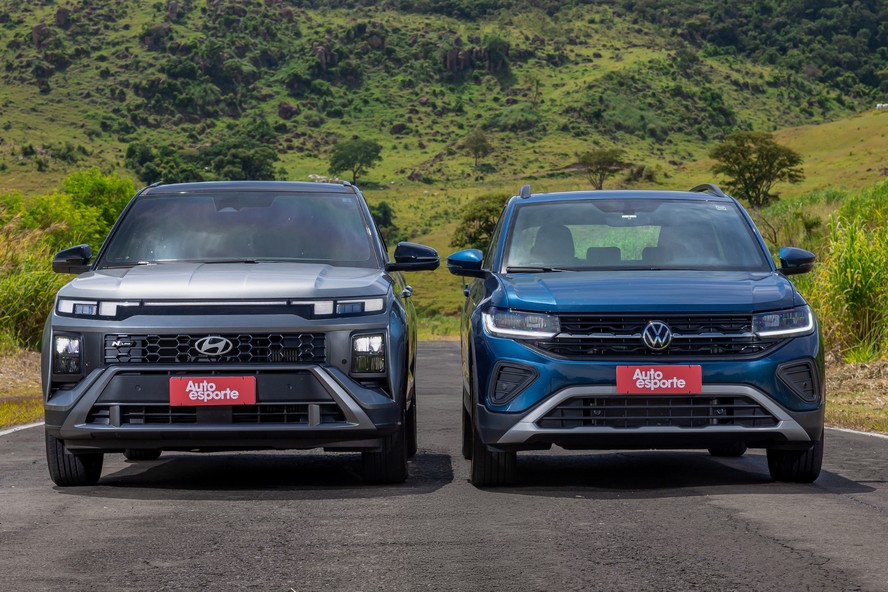 Comparativo Hyundai Creta N Line e Volkswagen T-Cross Comfortline, vistos de frente