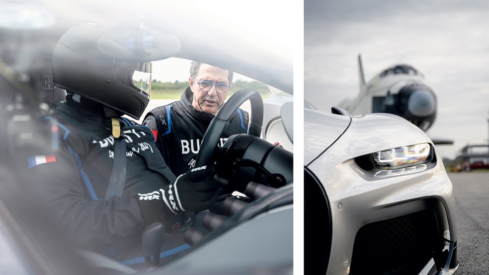 Rápido momento de instruções antes de "decolar" com o Bugatti Chiron Super Sport  — Foto: James Lipman