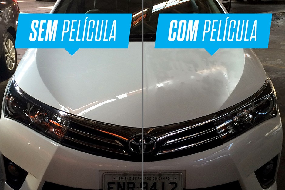 Já a tinta transparente, que parece ter uma consistência um pouco pior, escorreu e secou com as gotas sob a superfície do capô além de apresentar manchas