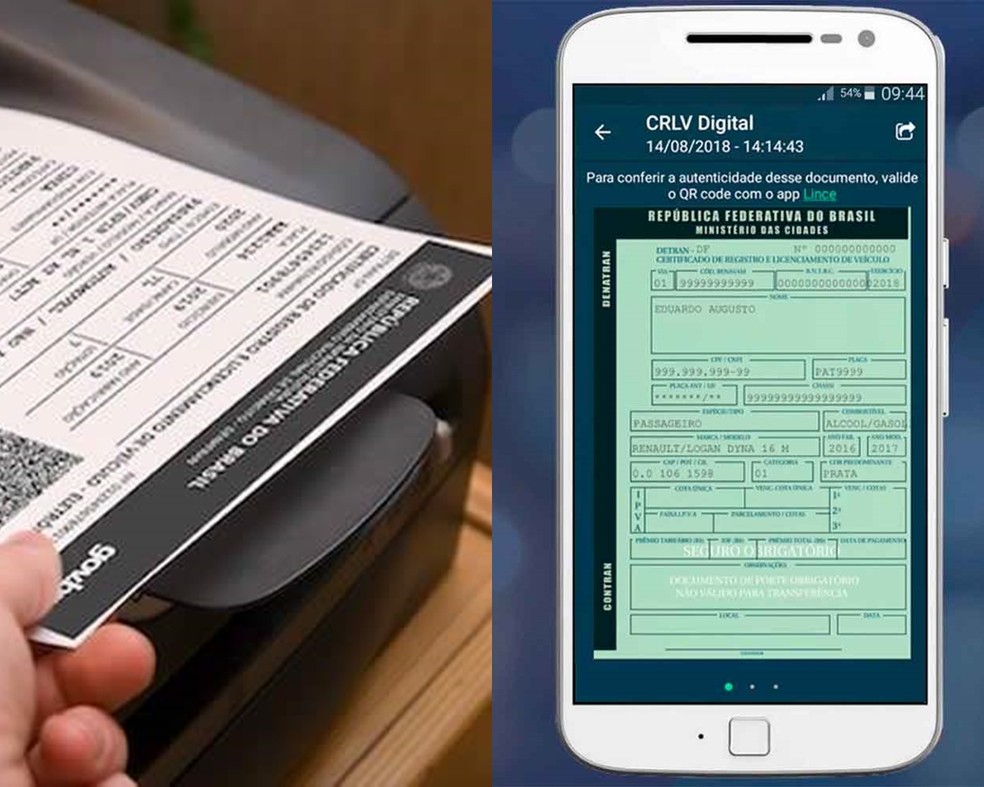 É possível acessar o CRLV pelo smartphone ou imprimi-lo em casa — Foto: Montagem/Divulgação