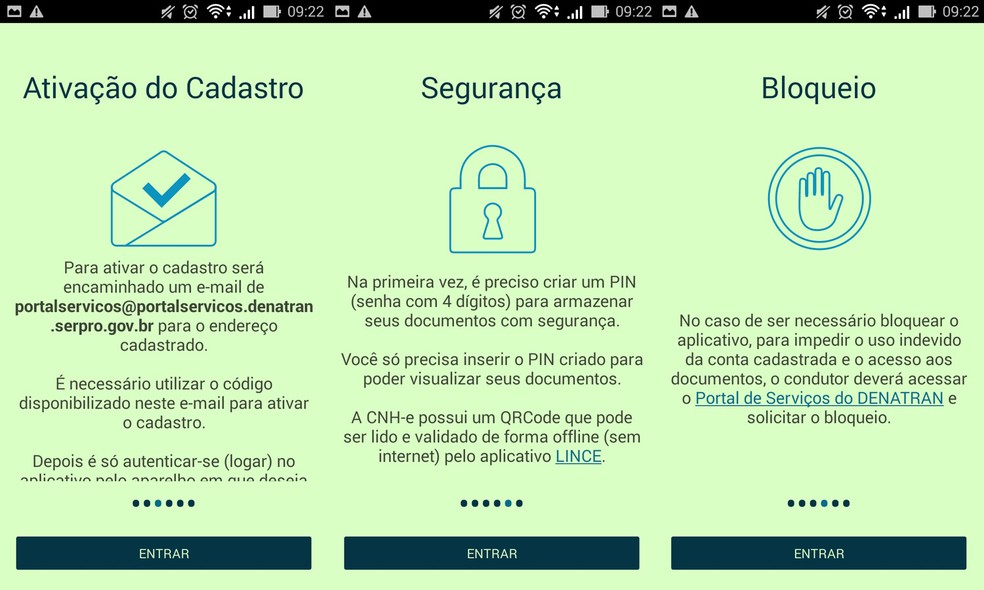 Imagens do aplicativo da CNH-e — Foto: Reprodução