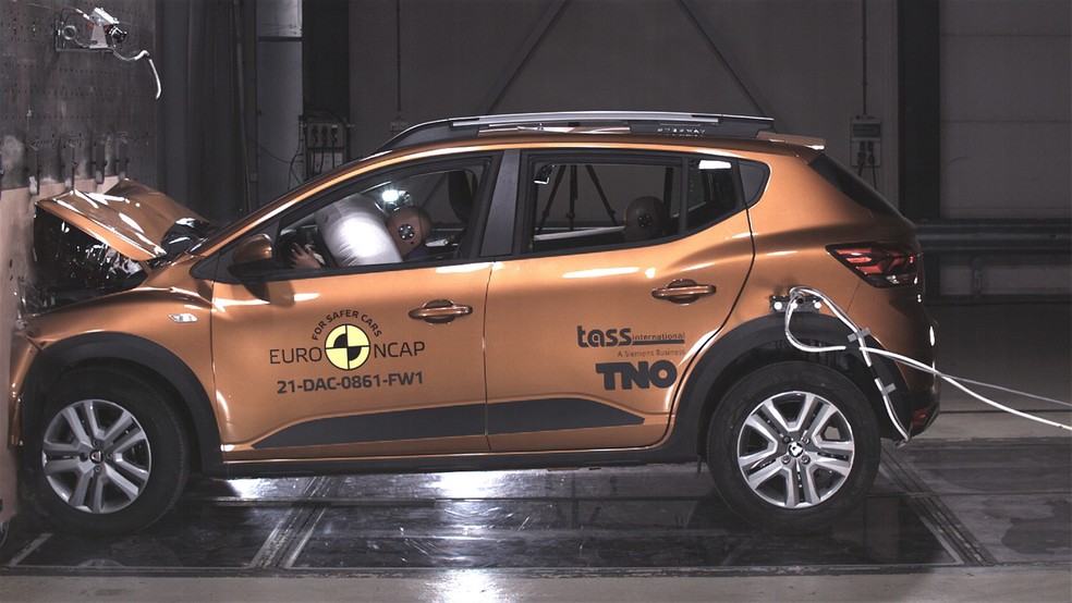 Novo Renault Sandero 2022 leva apenas duas estrelas no teste de segurança do Euro NCAP — Foto: Divulgação