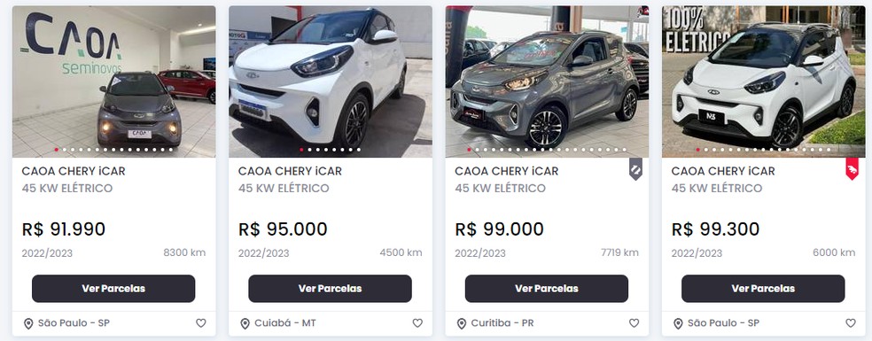 Caoa Chery iCar é anunciado na Webmotors por preços a partir de R$ 91.990 — Foto: Reprodução/WebMotors