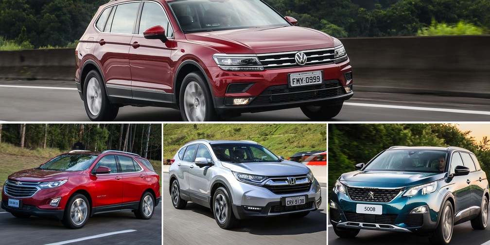 Volkswagen Tiguan, Chevrolet Equinox, Honda CR-V e Peugeot 5008 — Foto: Divulgação