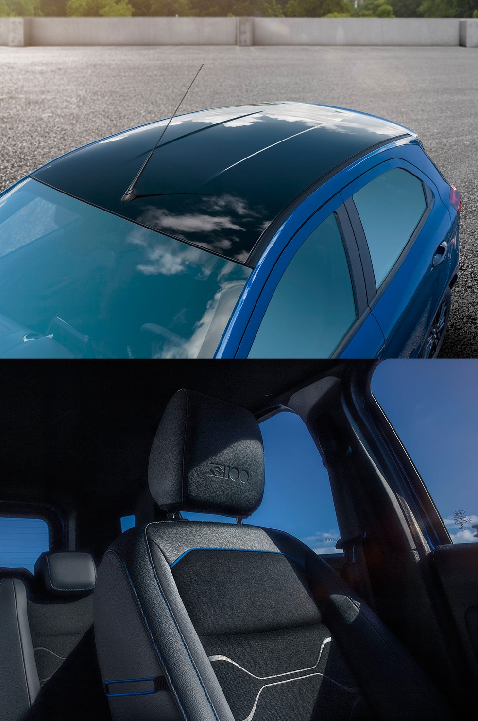 Teto preto e banco com acabamento exclusivo são características da edição 100 Anos de Ka e EcoSport. — Foto: Divulgação/Ford