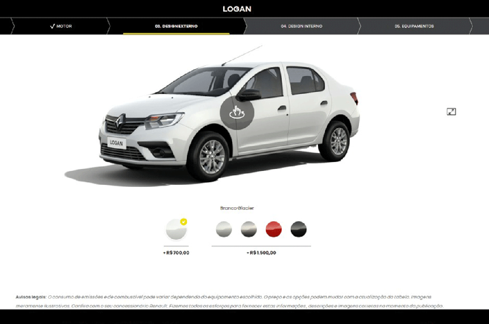 Renault não oferecia cores grátis no Logan — Foto: Reprodução