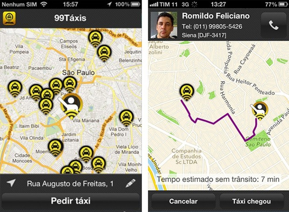 Tela do aplicativo 99 Taxis (Foto: Reprodução) — Foto: Auto Esporte