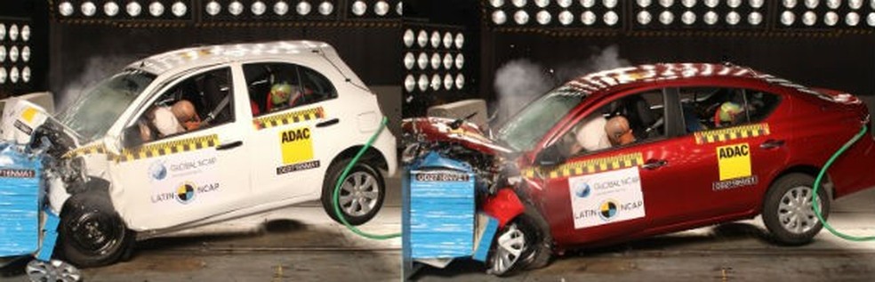 Teste do Latin NCAP com Nissan March e Versa (Foto: Divulgação) — Foto: Auto Esporte