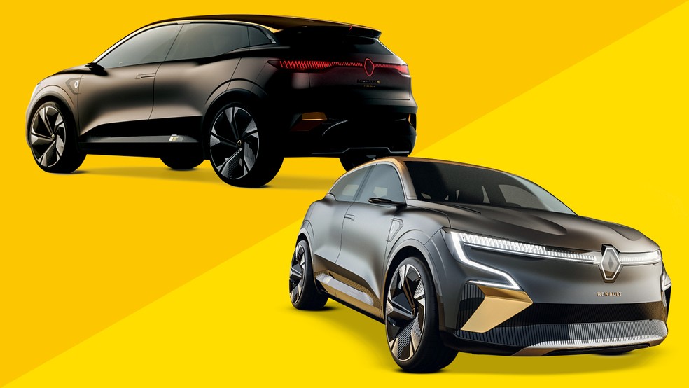 Passado e futuro: No final de 2020, a Renault antecipou a nova geração do Megane com o protótipo batizado de eVision e afirmou que 95% do conceito seria o carro final. E mudou pouca coisa mesmo — Foto: Divulgação