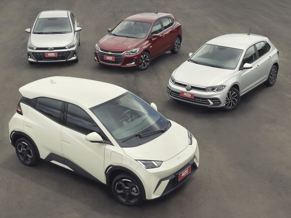 BYD Dolphin Mini x Hyundai HB20 x Chevrolet Onix x Volkswagen Polo: compensa comprar um carro elétrico? — Foto: Auto News Brasil/Fábio Aro