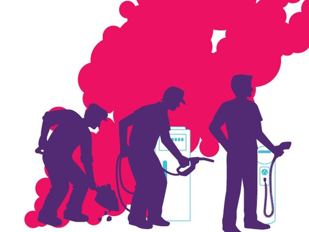Ilustração da evolução dos tipos de combustível (Foto: Paola Hiroki) — Foto: Auto Esporte