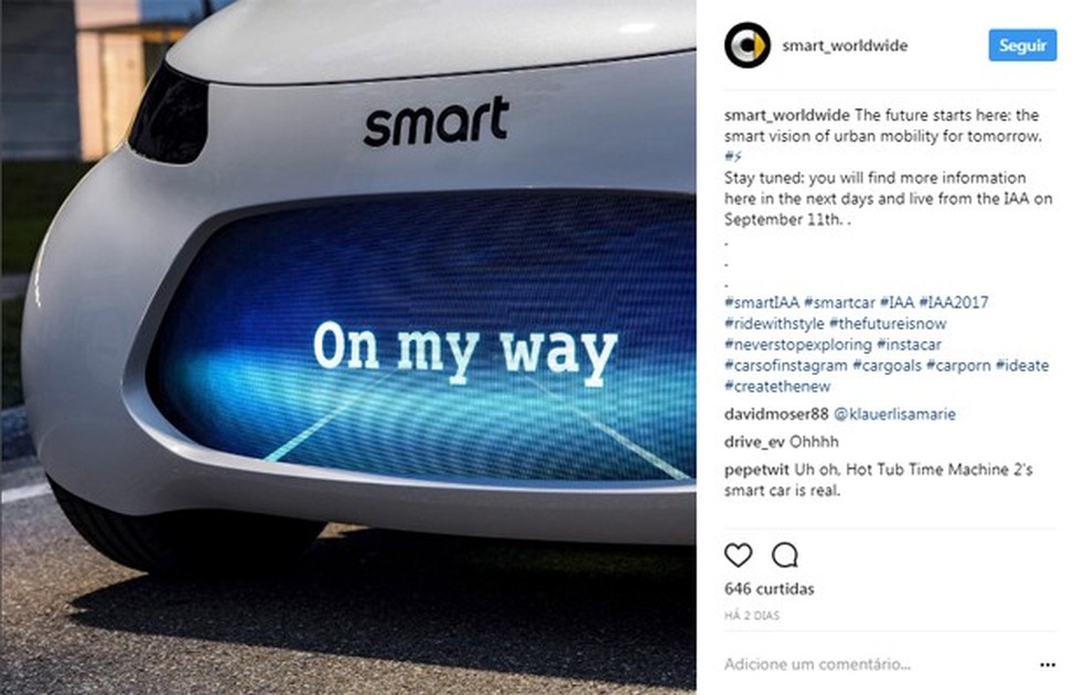 smart antecipa conceito para o Salão de Frankfurt, na Alemanha (Foto: Instagram) — Foto: Auto Esporte