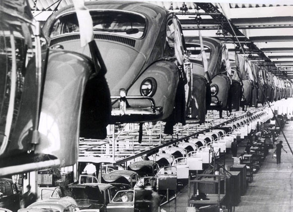 Fábrica da Volkswagen no ABC paulista durante a década de 1970 — Foto: Divulgação