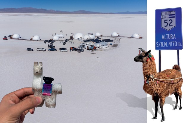 RAM Rampage 2024 - (À esquerda) Pequena alpaca feita com o sal extraído de Salinas Grandes; sob a superfície, grandes reservas de lítio, metal muito usado em baterias de carros elétricos. À direita: Lhamas e alpacas são animais típicos da região andina, que inclui, além do norte da Argentina, Peru, Bolívia, Chile e Equador