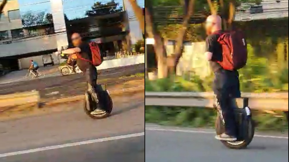 Homem cai de monociclo elétrico na Marginal Pinheiros, em São Paulo — Foto: Divulgação