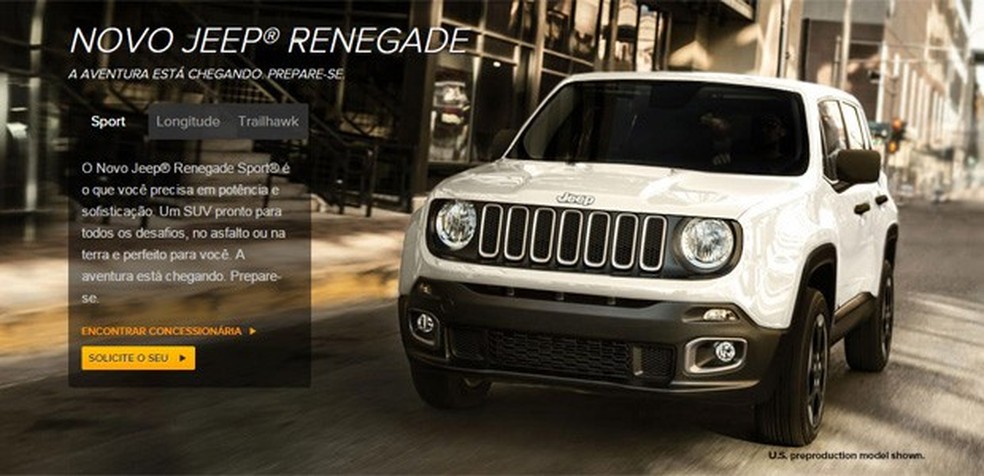 Jeep abre cadastro para o Renegade em seu site oficial (Foto: Reprodução) — Foto: Auto Esporte