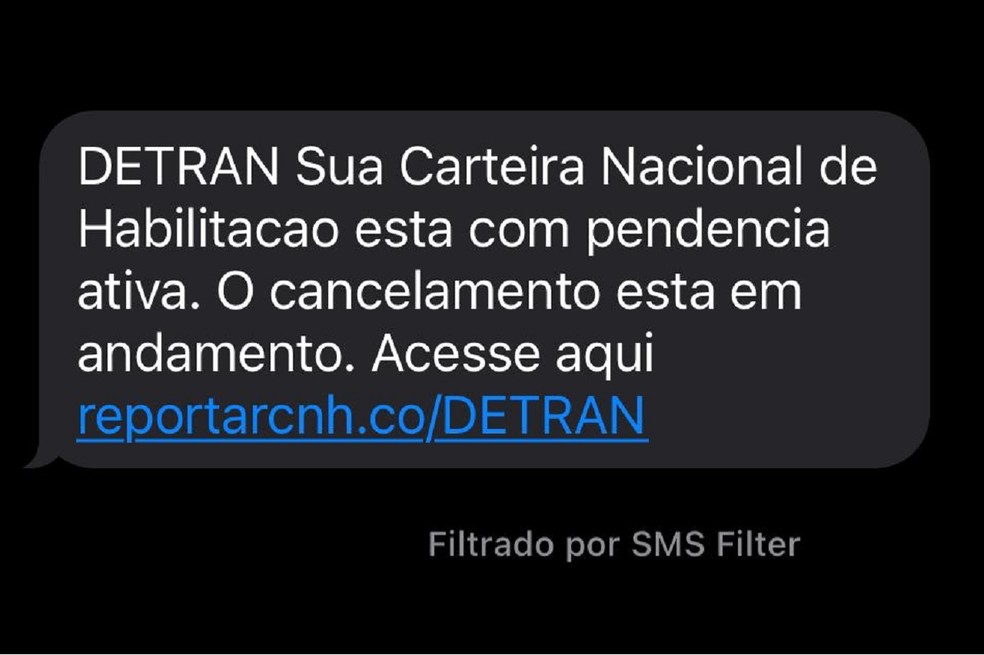SMS imita mensagem do Detran sobre cancelamento da CNH — Foto: Cauê Lira/Auto News Brasil