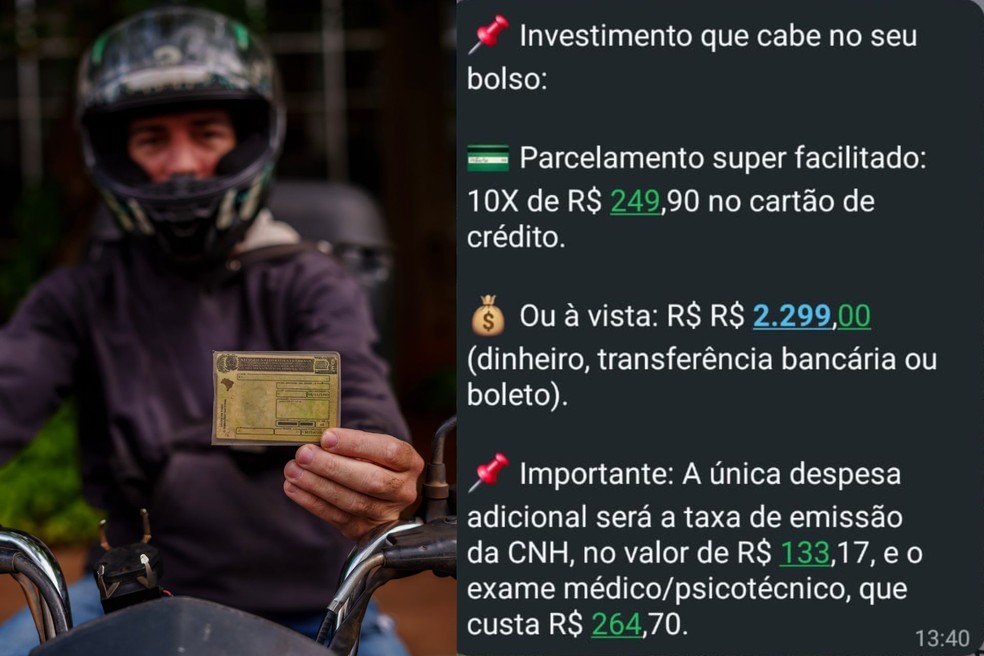 Valor para tirar CNH AB na Autoescola Pamplona passa dos R$ 2 mil — Foto: Divulgação/Reprodução Whatsapp
