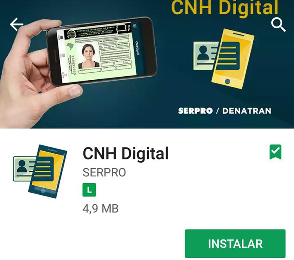 Aplicativo da CNH tem o nome do Serpro, que desenvolveu o sistema — Foto: Reprodução