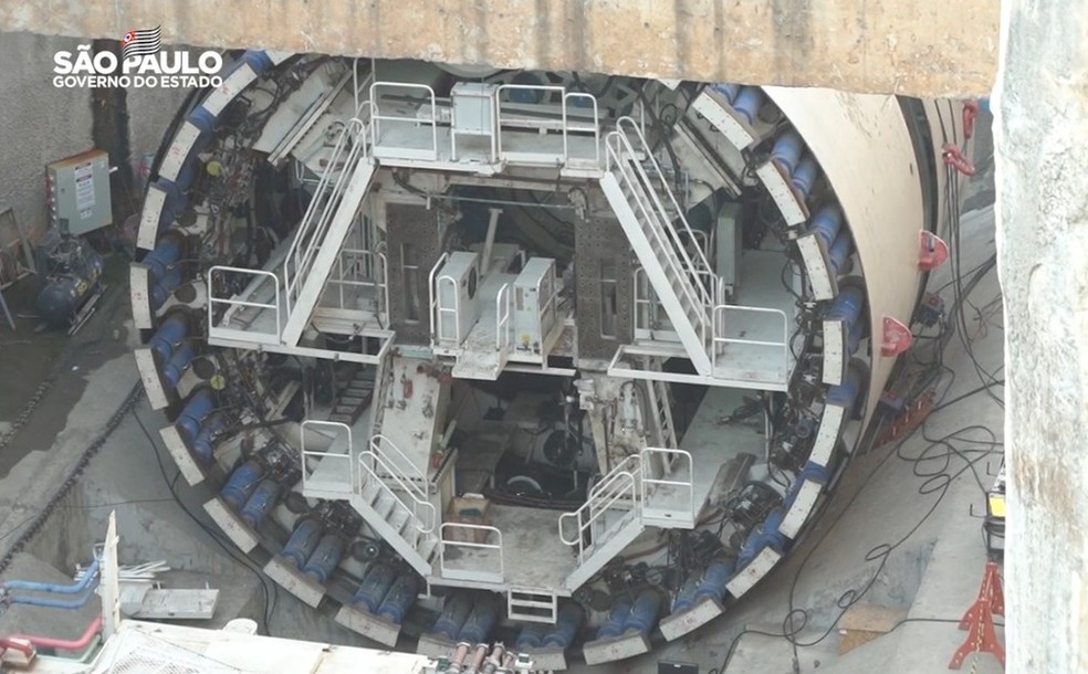 Parte traseira da tuneladora da Linha-6-Laranja — Foto: Reprodução/Governo do Estado de São Paulo