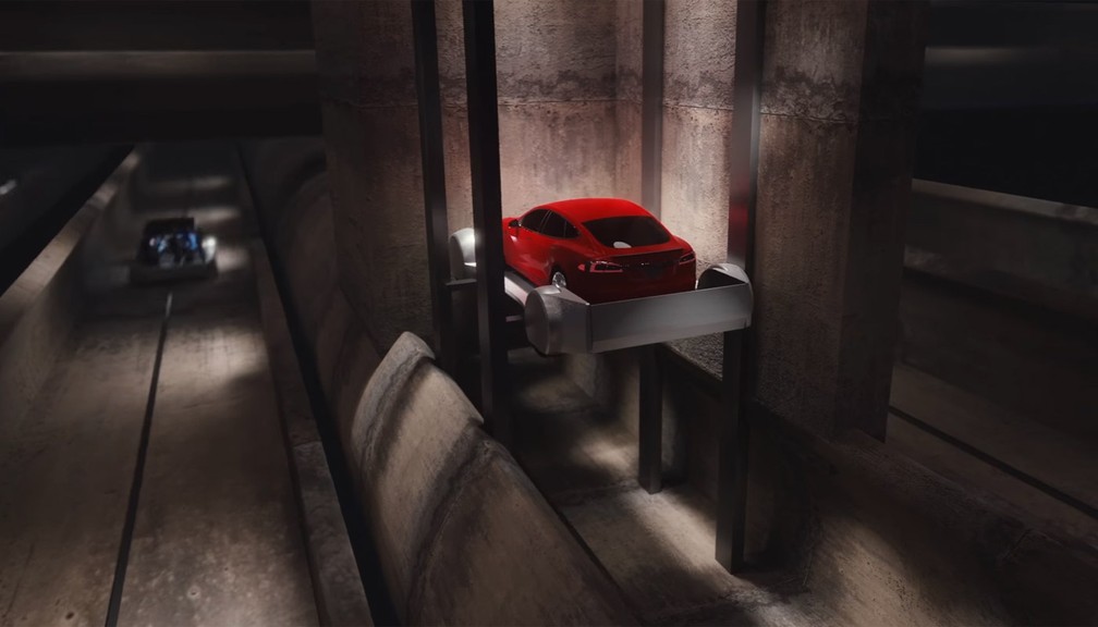 Carros seriam levados por plataformas em velocidades de até 200 km/h — Foto: Reprodução/The Boring Company