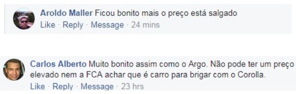 Comentários Fiat Cronos  (Foto: Reprodução Facebook ) — Foto: Auto Esporte