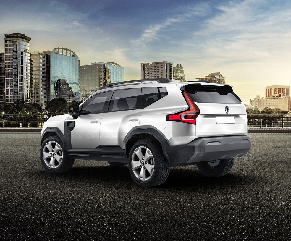 Projeção para o Renault Grand Duster mostra lanternas traseiras semelhantes ao XC40 — Foto: Divulgação