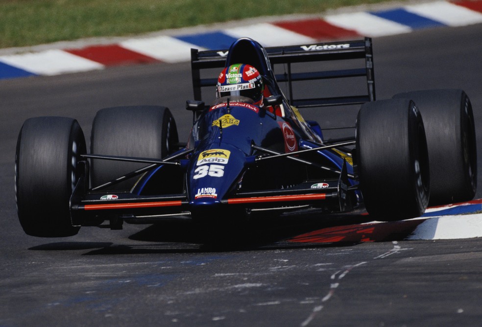 Eric van de Poele com o Modena Lamborghini no GP da Alemanha de 1991 — Foto: Getty Images/Auto News Brasil