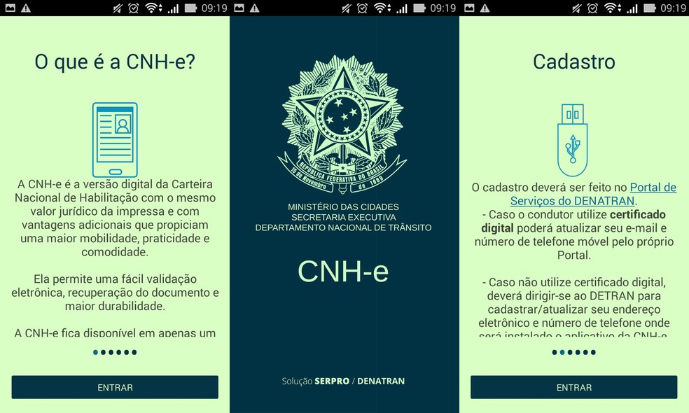 Imagens do aplicativo da CNH-e — Foto: Reprodução