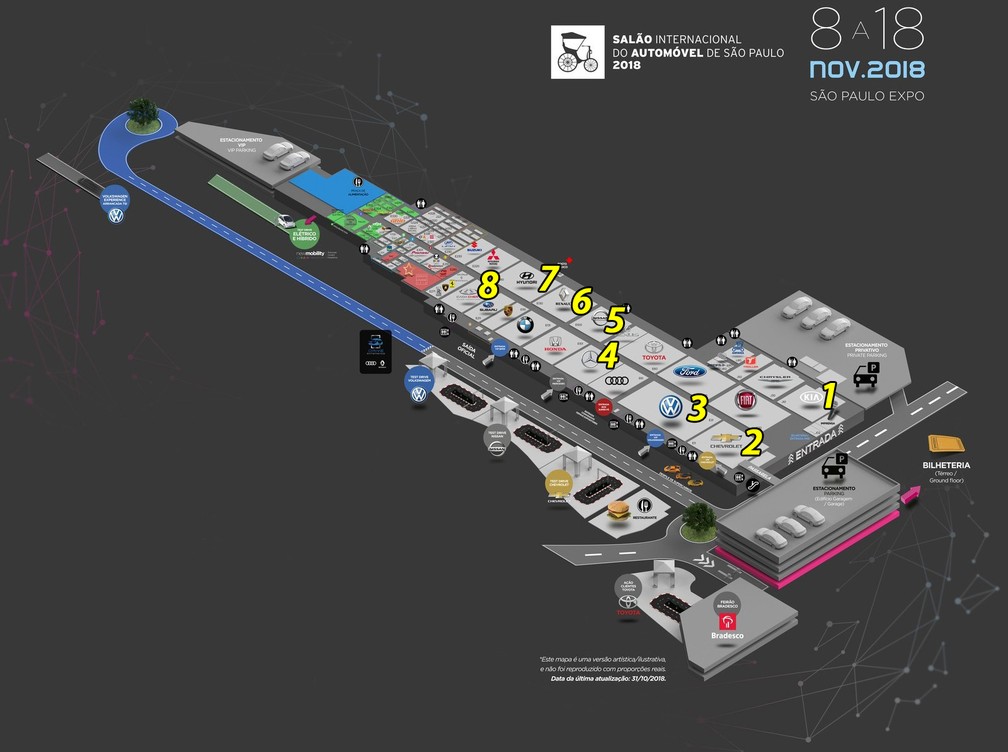 Mapa de elétricos para o Salão do Automóvel 2018 — Foto: Divulgação