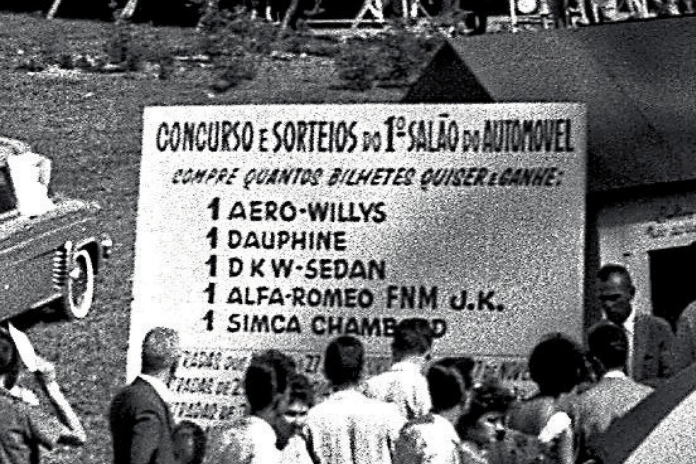Primeiro Salão do Automóvel, no Ibirapuera, teve cinco carros sorteados — Foto: Acervo MIAU