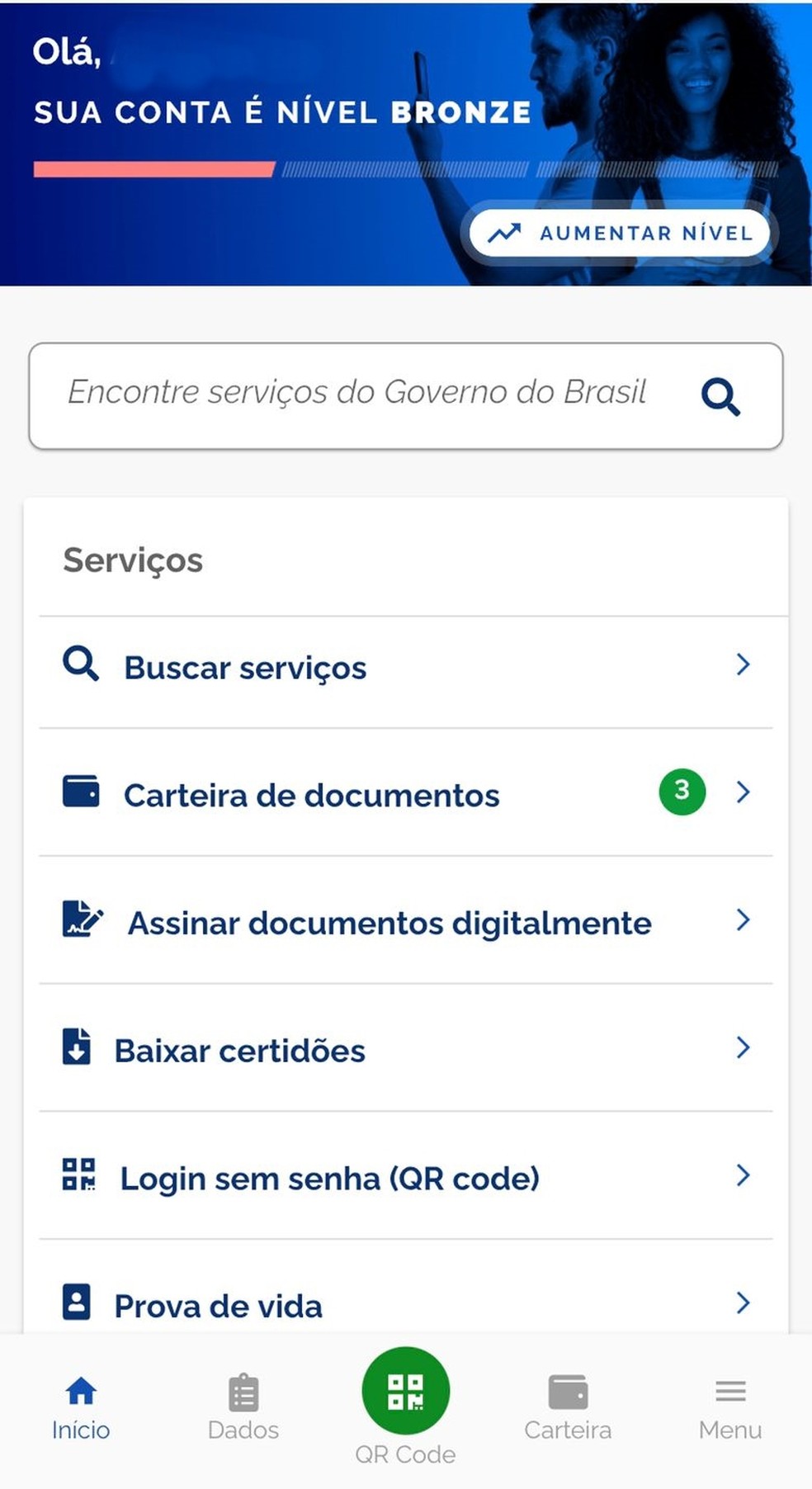 Página inicial do aplicativo gov.br — Foto: Divulgação 