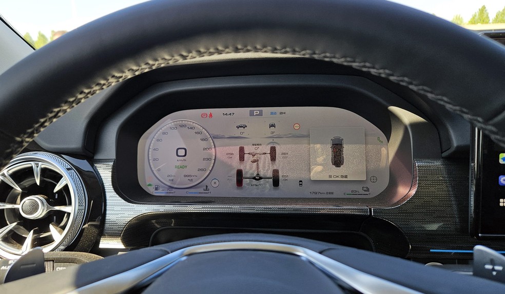 Layout do quadro de instrumentos digital é conhecido nos SUVs Haval — Foto: Leonardo Felix/Auto News Brasil