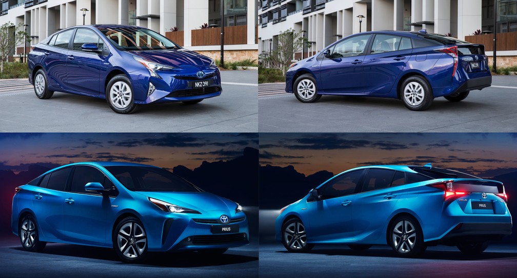 Toyota Prius fica menos polêmico na linha 2019. Acima, versão atual. Abaixo, modelo novo. — Foto: Divulgação/Toyota